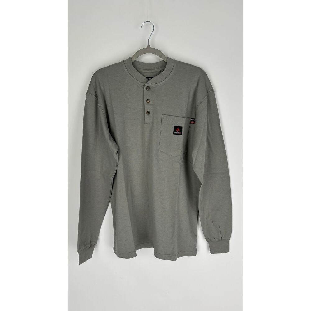Forge Fr Grey Henley Neck Long Sleeve T Shirt Mens Medium New Fire Resistant